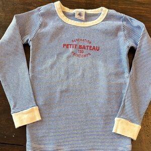 Petit Bateau Navy and Cream Striped Long Sleeve Tee